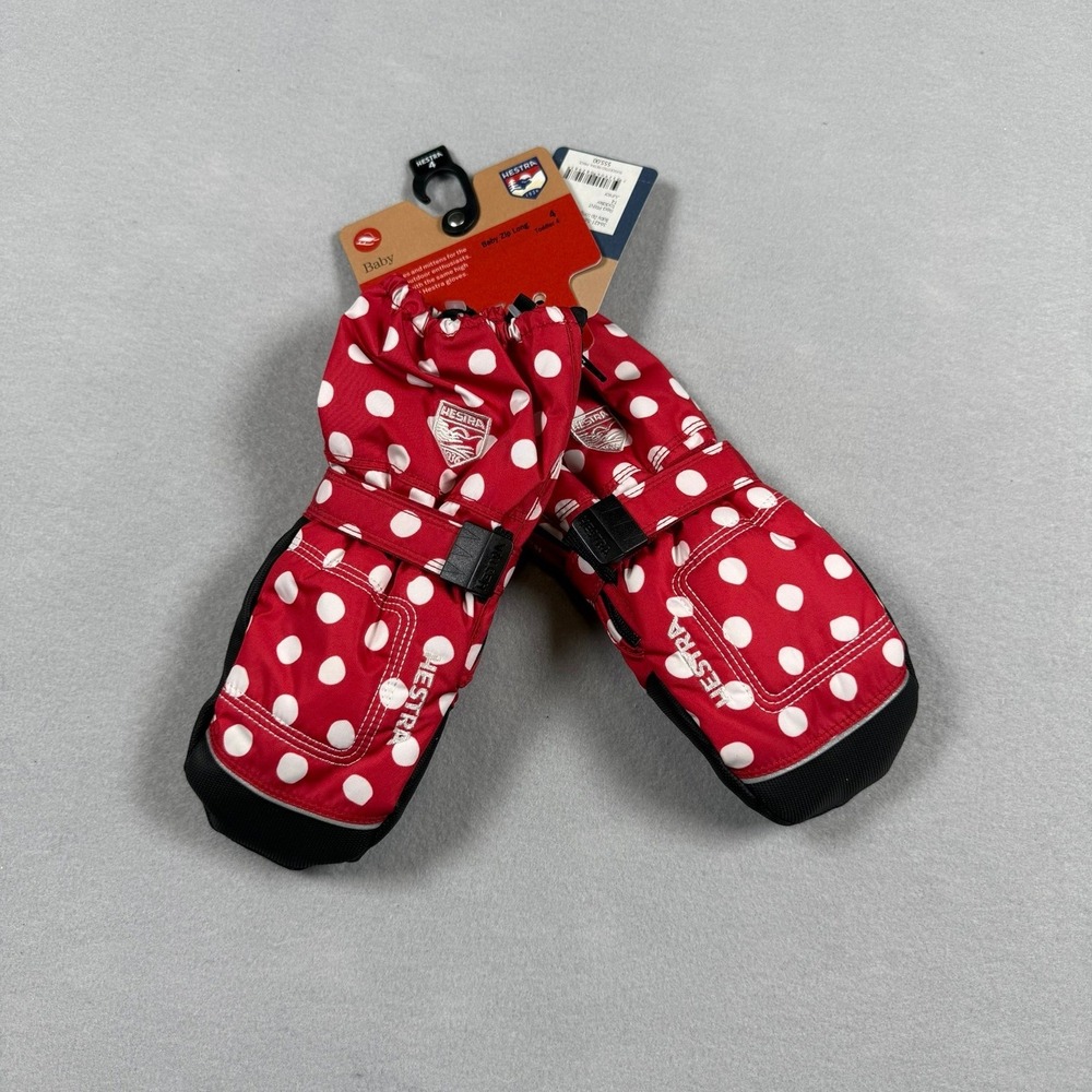 Hestra Kids 4 Baby Zip Long Mittens Red Polka Dot Winter Ski Snow Gorpcore Glove